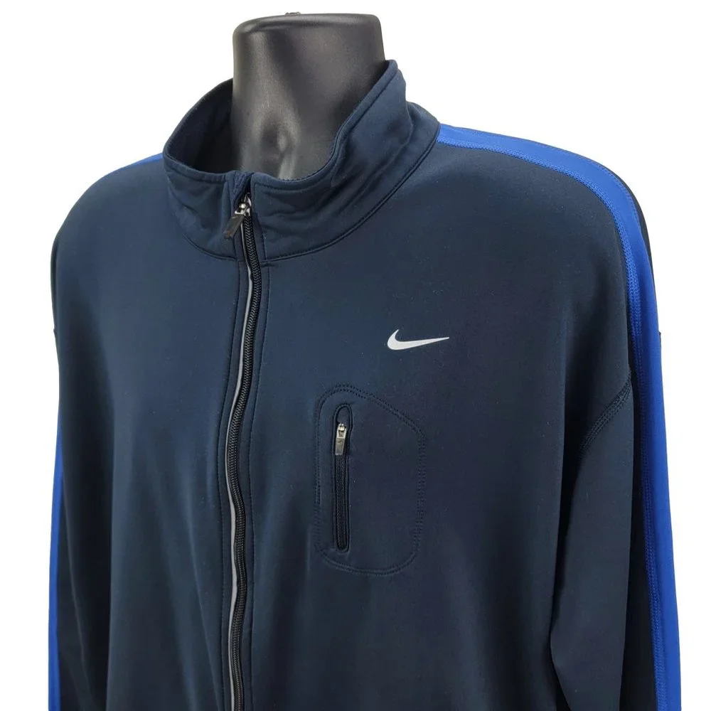 Nike Running Jacket Mens XXL Cold Weather Thermal Full Zip Thumb Holes Navy Blue